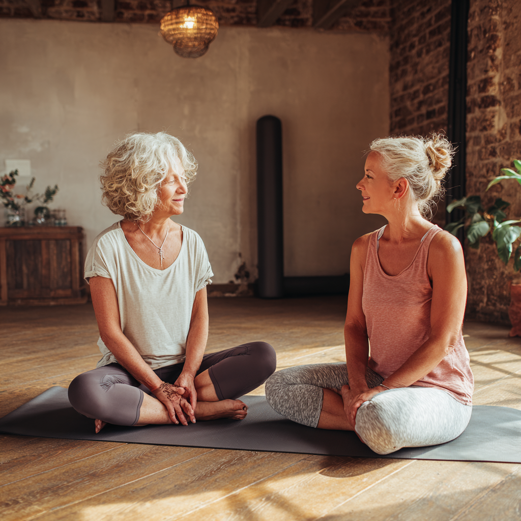 older adult receiving personalized yoga guidance from experienced instructor